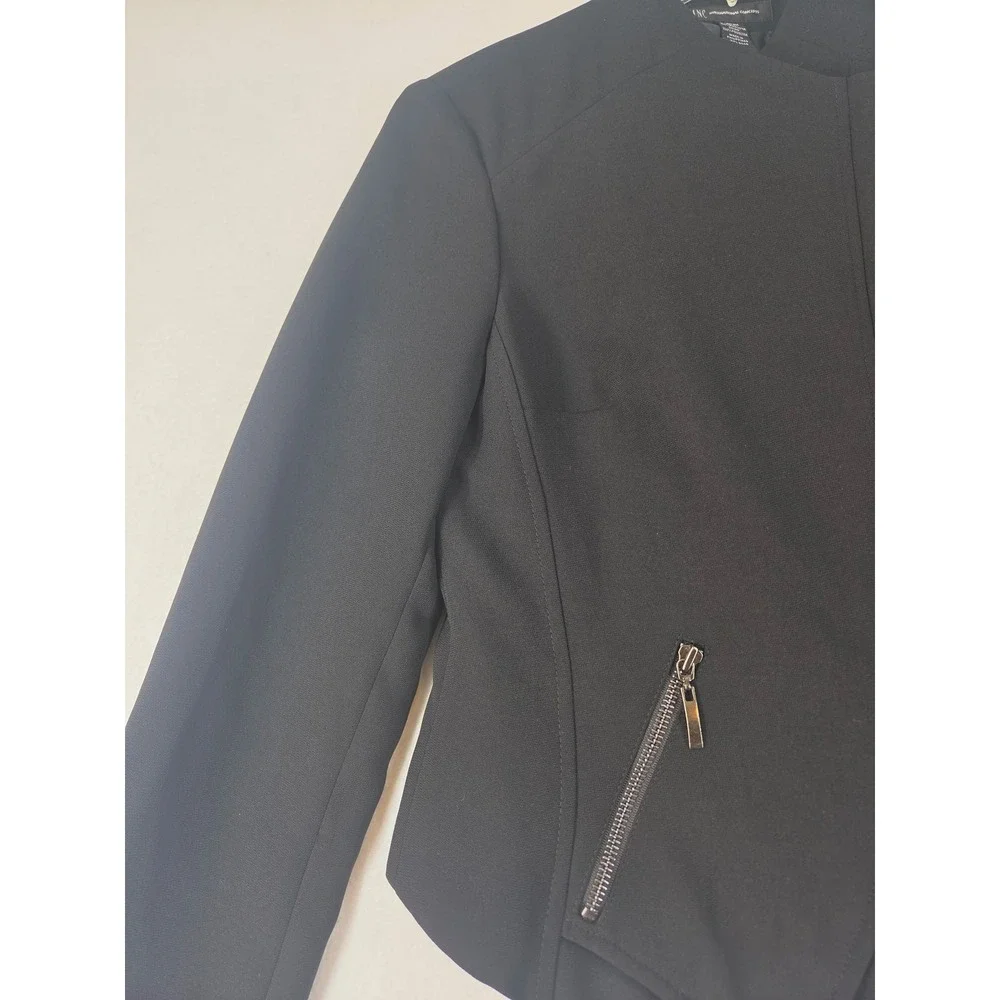 INC International Concepts Womens Black Asymmetrical Zip Cropped Blazer Jacket M